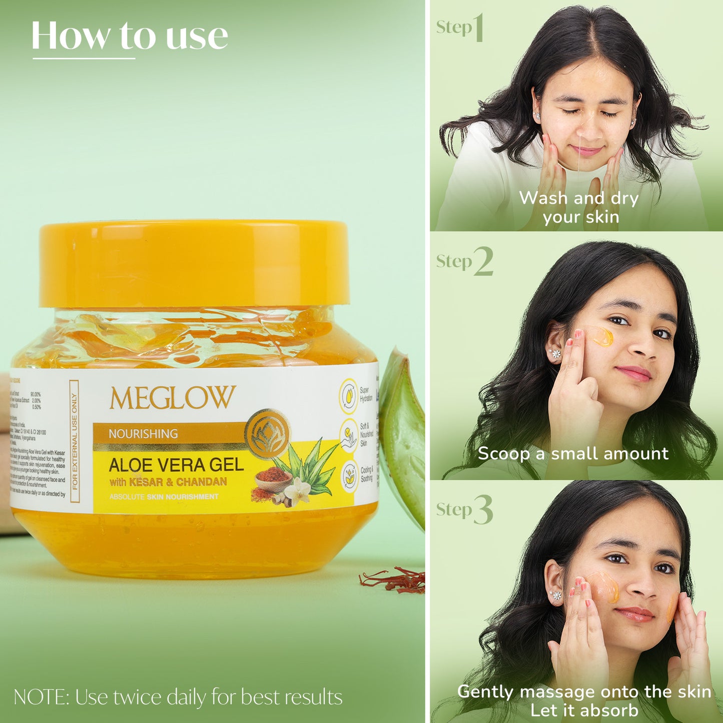 MEGLOW Aloe Vera Gel (Kesar & Chandan) 100 g