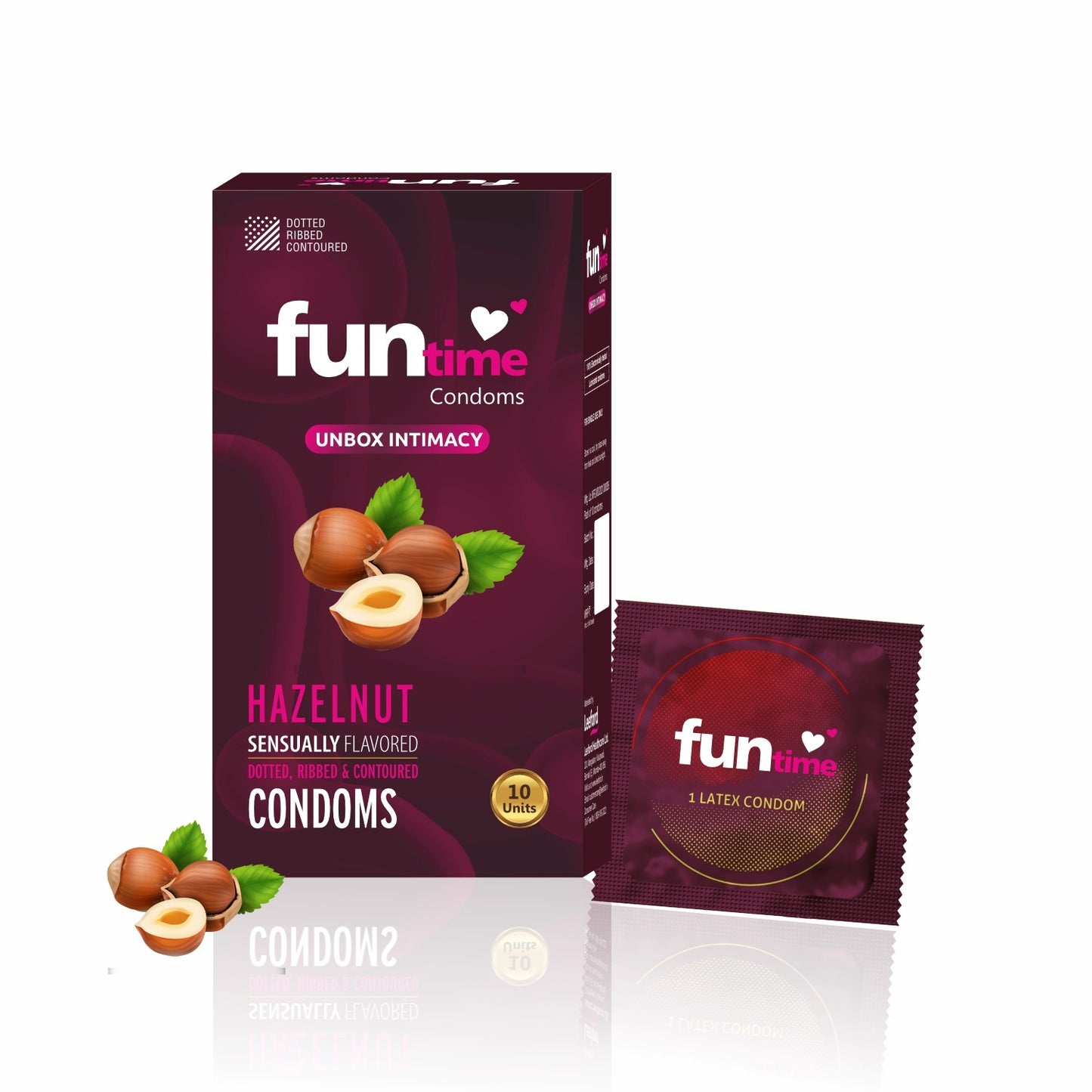 FLAVOURED DOTTED, RIBBED & CONTOURED CONDOMS (HAZELNUT)