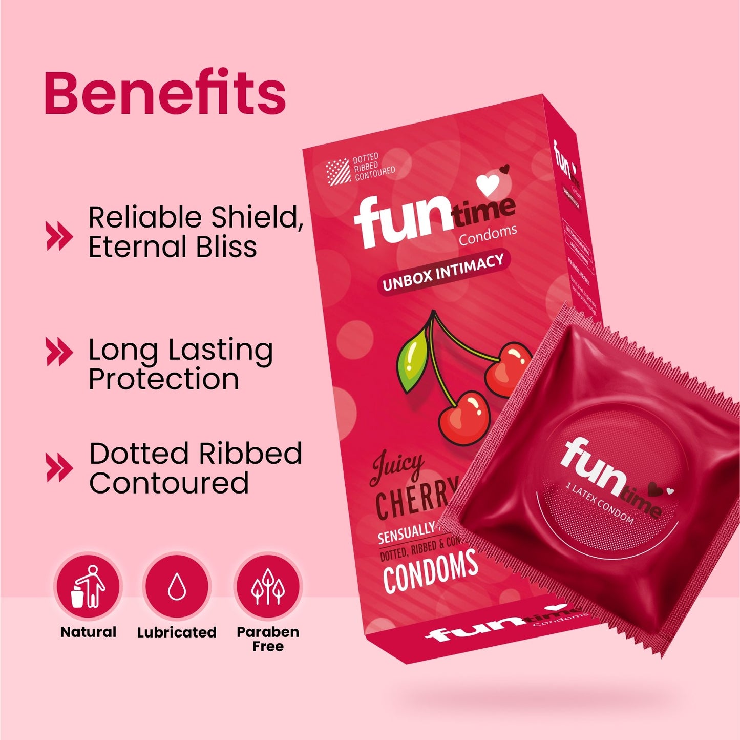 FLAVOURED DOTTED, RIBBED & CONTOURED CONDOMS (JUICY CHERRY)