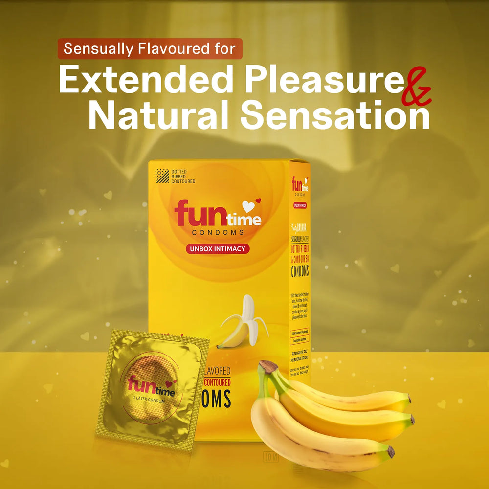 FLAVOURED DOTTED, RIBBED & CONTOURED CONDOMS (BANANA)