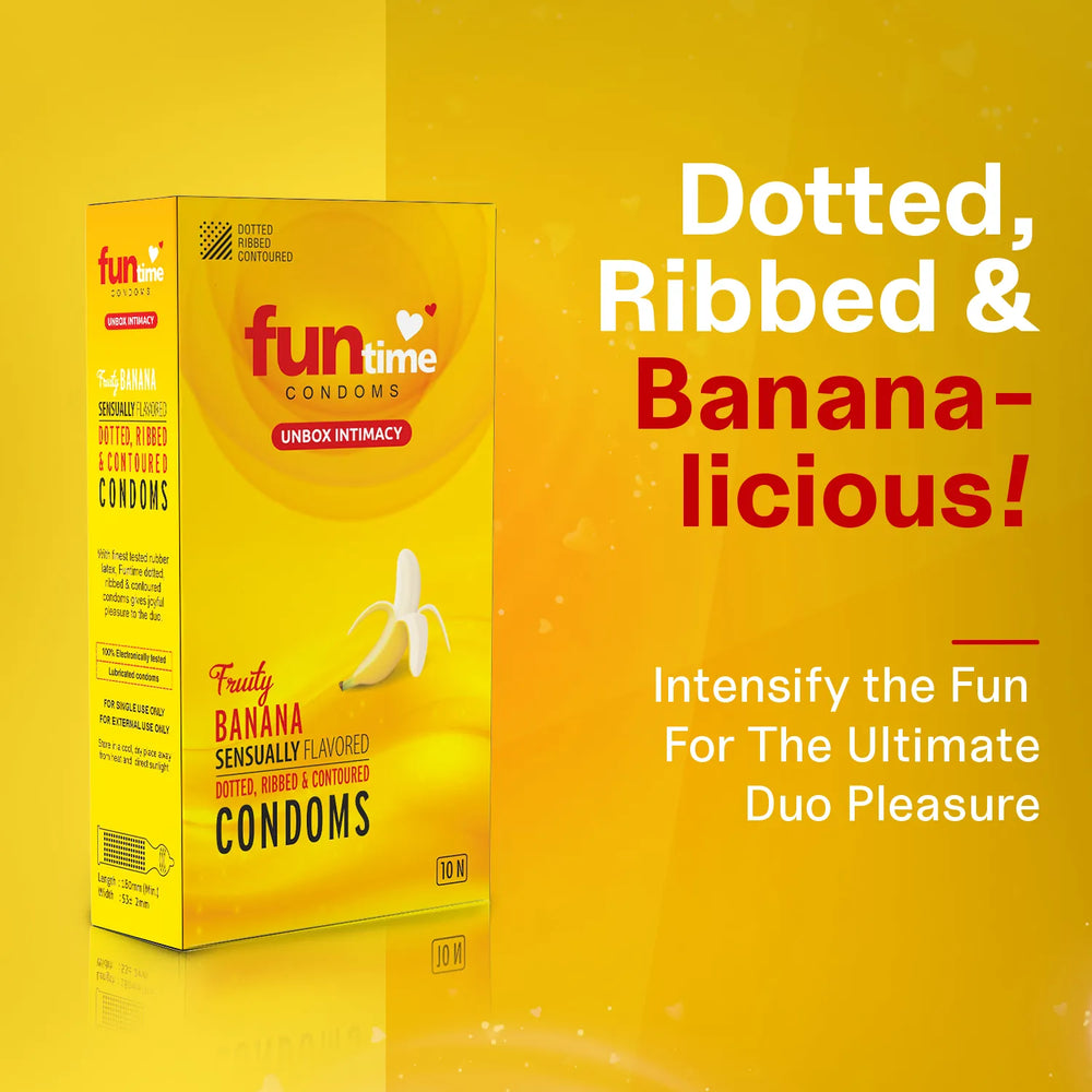 FLAVOURED DOTTED, RIBBED & CONTOURED CONDOMS (BANANA)