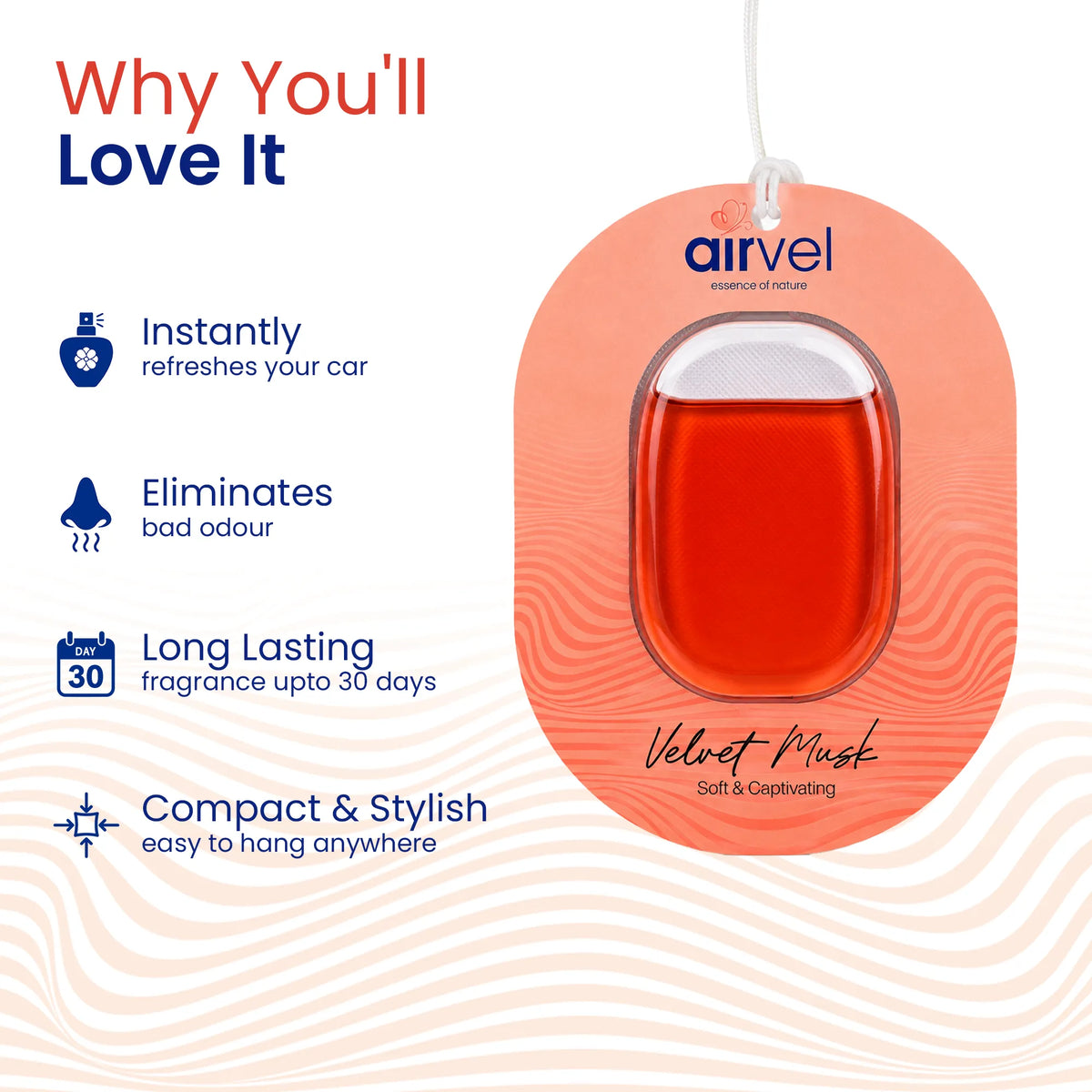 Airvel Velvet Musk Car Freshener – Soft & Captivating, Lasts Up to 30 Days