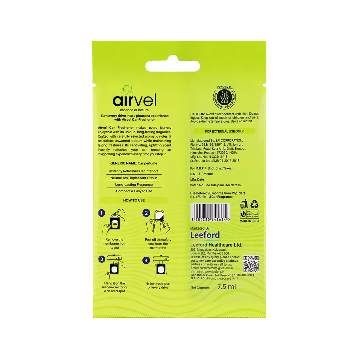 Airvel Citrus Lemon Car Freshener – Fresh & Energising, Lasts Up to 30 Days