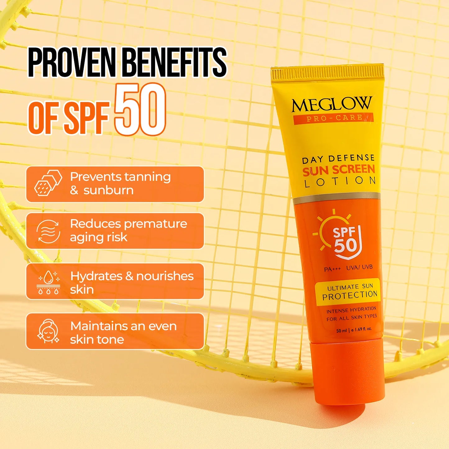 MEGLOW SUNSCREEN LOTION 50 ml ( SPF-50 )