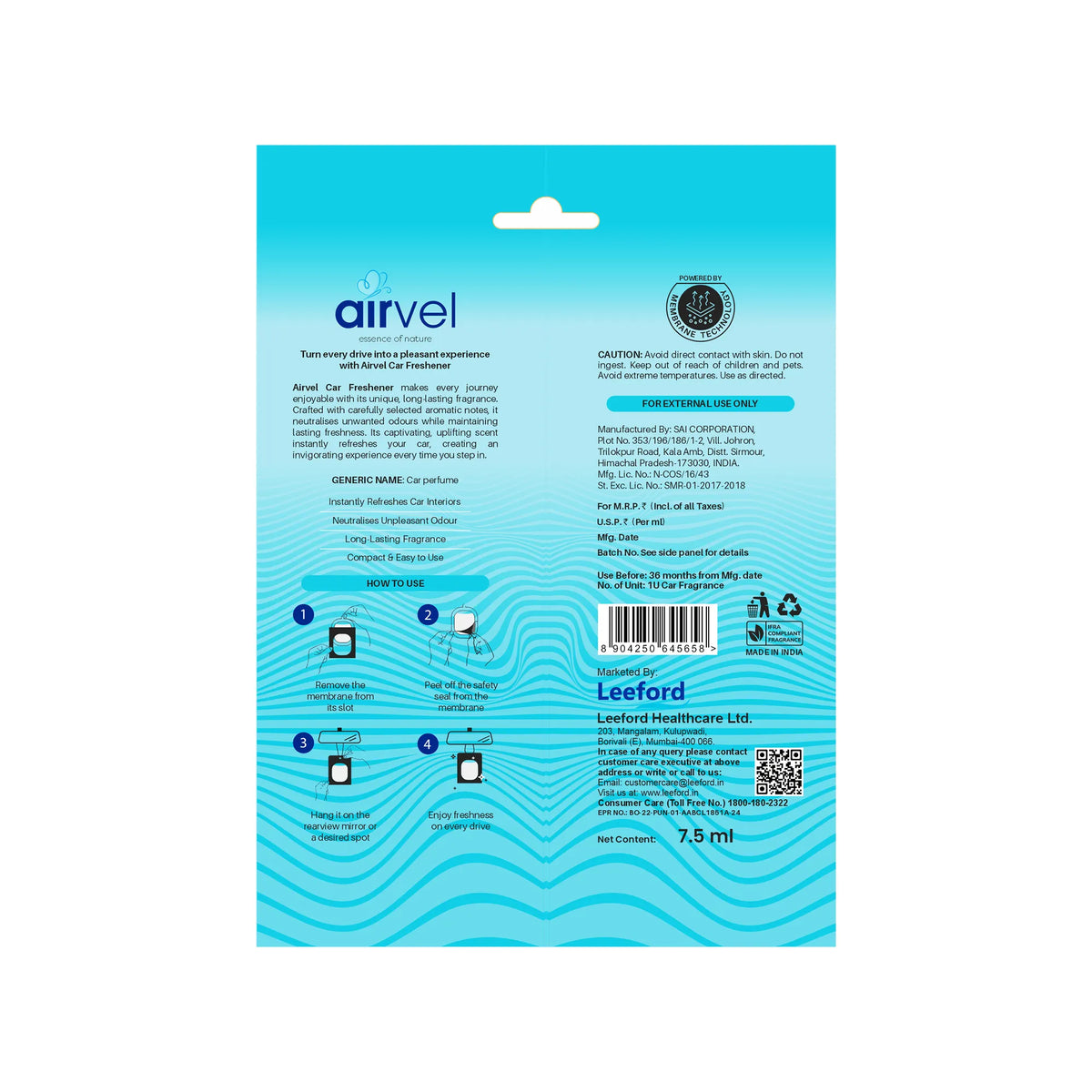 Airvel Ocean Breeze Car Freshener – Calming & Refreshing, Lasts Up to 30 Days