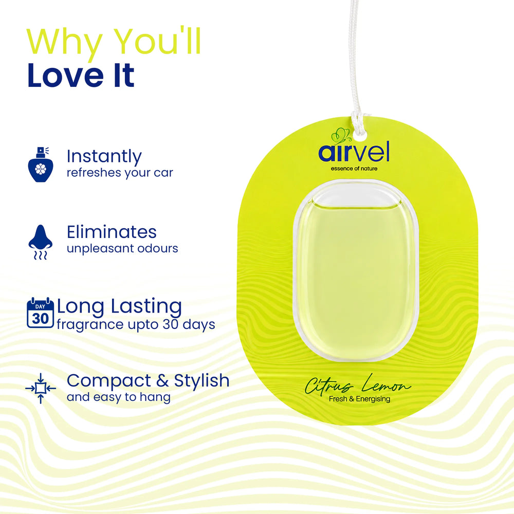 Airvel Citrus Lemon Car Freshener – Fresh & Energising, Lasts Up to 30 Days