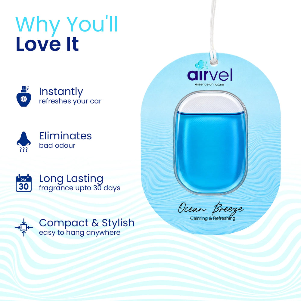 Airvel Ocean Breeze Car Freshener – Calming & Refreshing, Lasts Up to 30 Days