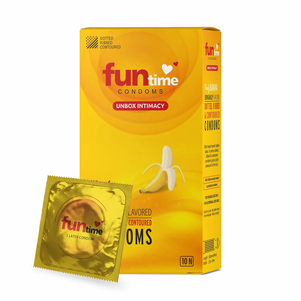 FLAVOURED DOTTED, RIBBED & CONTOURED CONDOMS (BANANA)